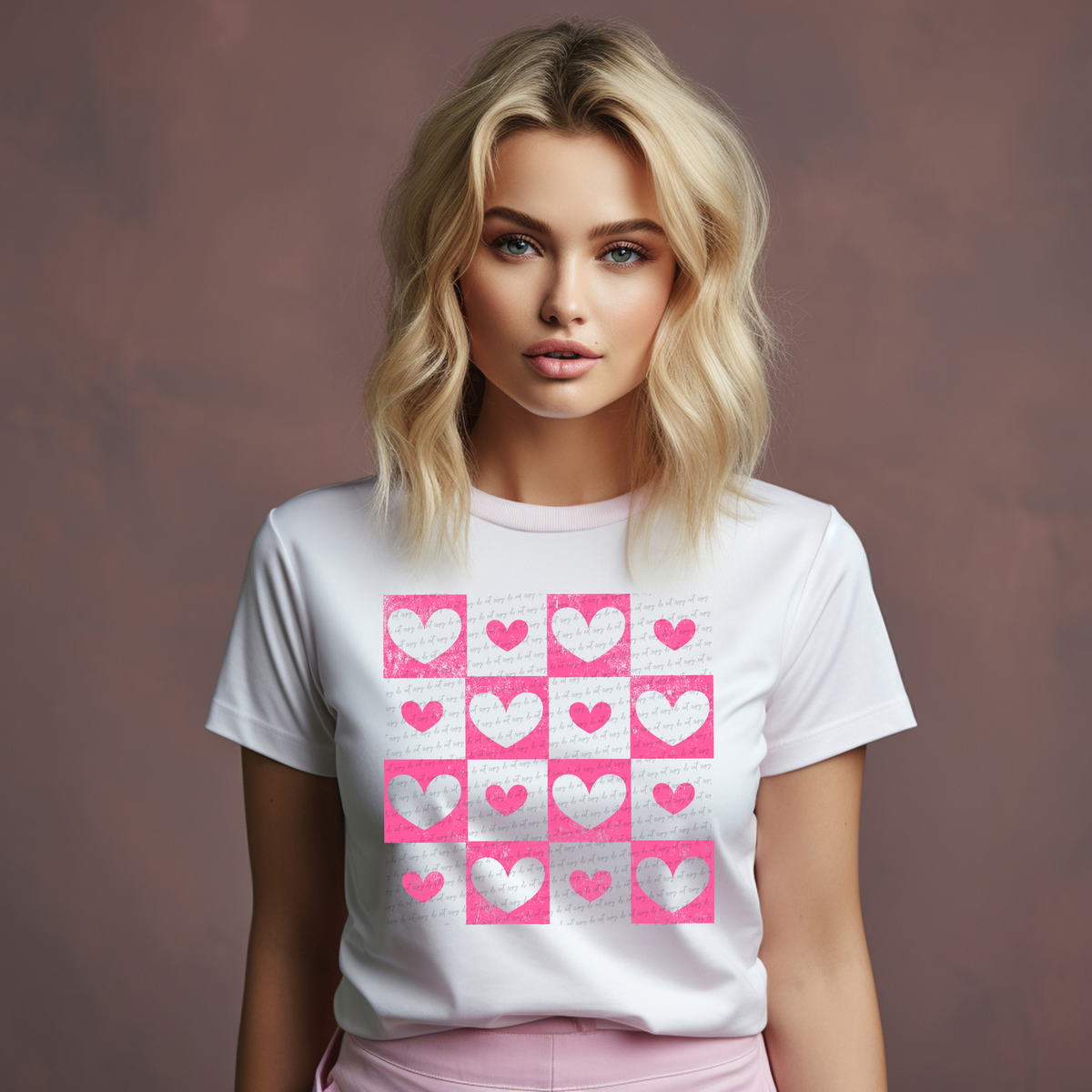 Hearts Grid - Pink Grunge 86210 DTF Transfer