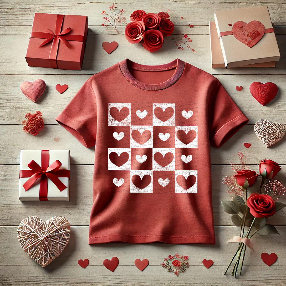 Hearts Grid - White Grunge 86214 DTF Transfer