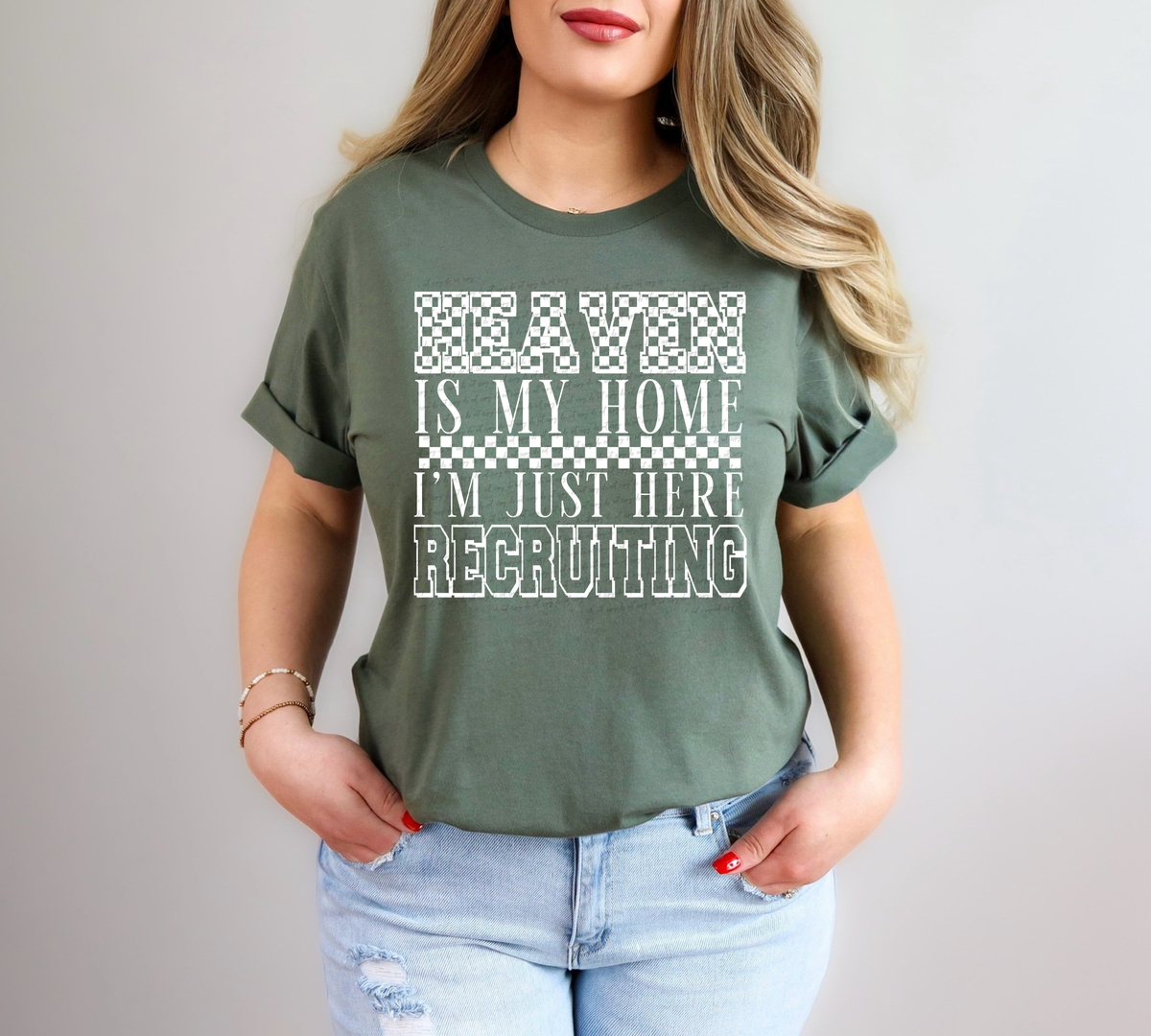 Checkered Heaven Is My Home I'm Just Here Recruiting White 86400 DTF Transfer