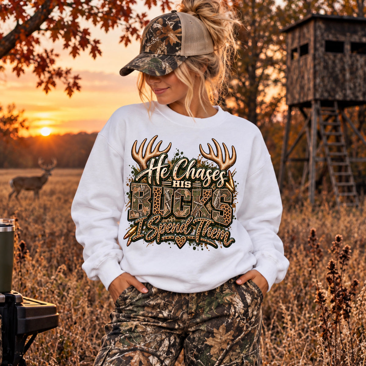 He chases his bucks I spend them (SDD) DTF Transfer