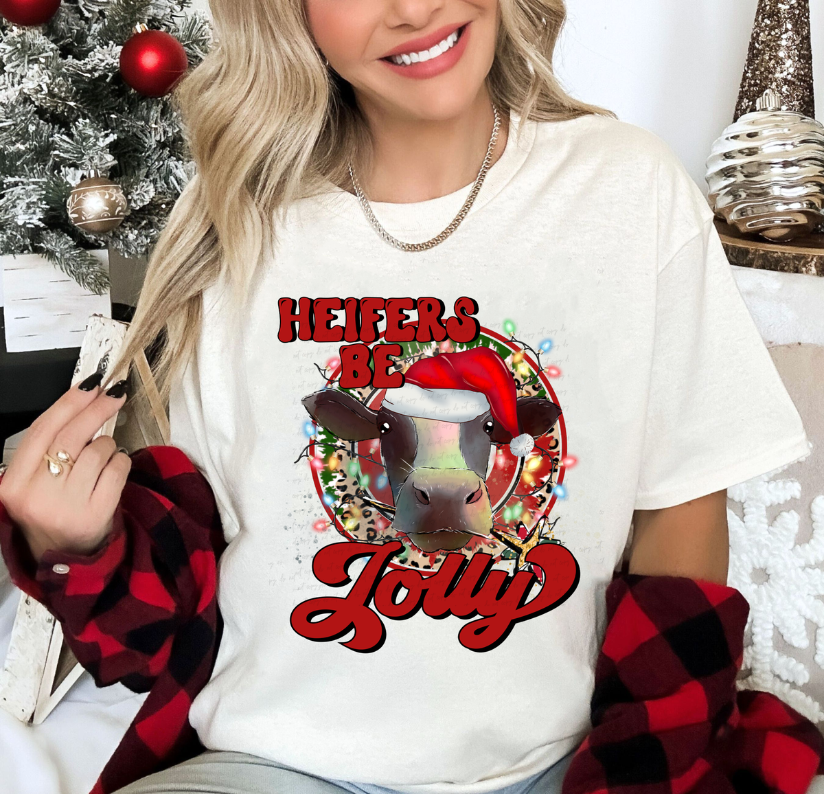 Heifers Be Jolly Cow Circle Christmas Lights 115778 DTF Transfer