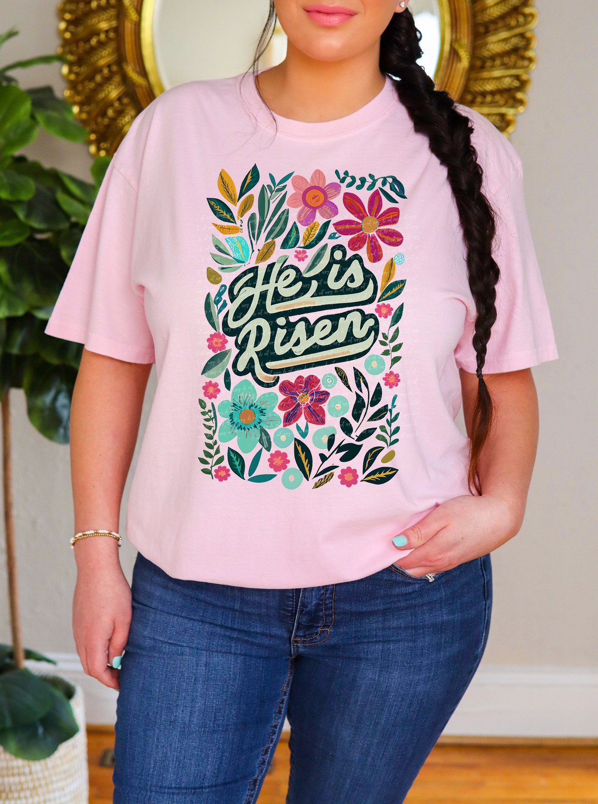 He Is Risen Floral Green Text 76834 DTF Transfer