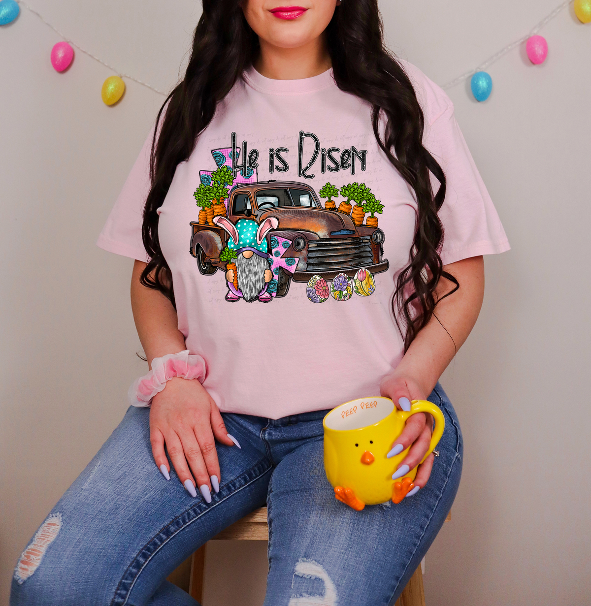 He Is Risen Truck Gnome Carrots and Trio Eggs 116553 DTF Transfer