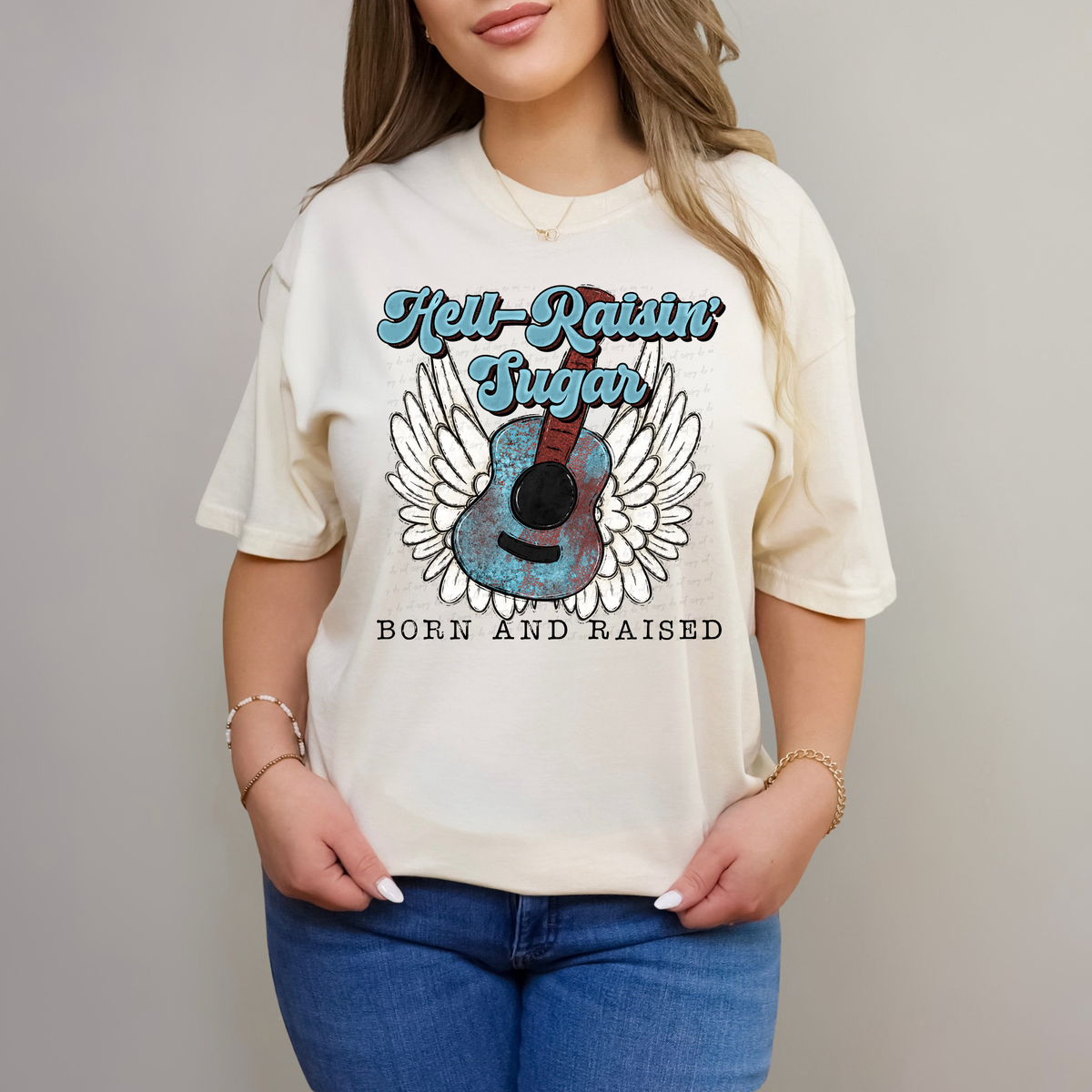 Hell Riasin' Sugar Born and Raised Guitar with Wings 117053 DTF Transfer