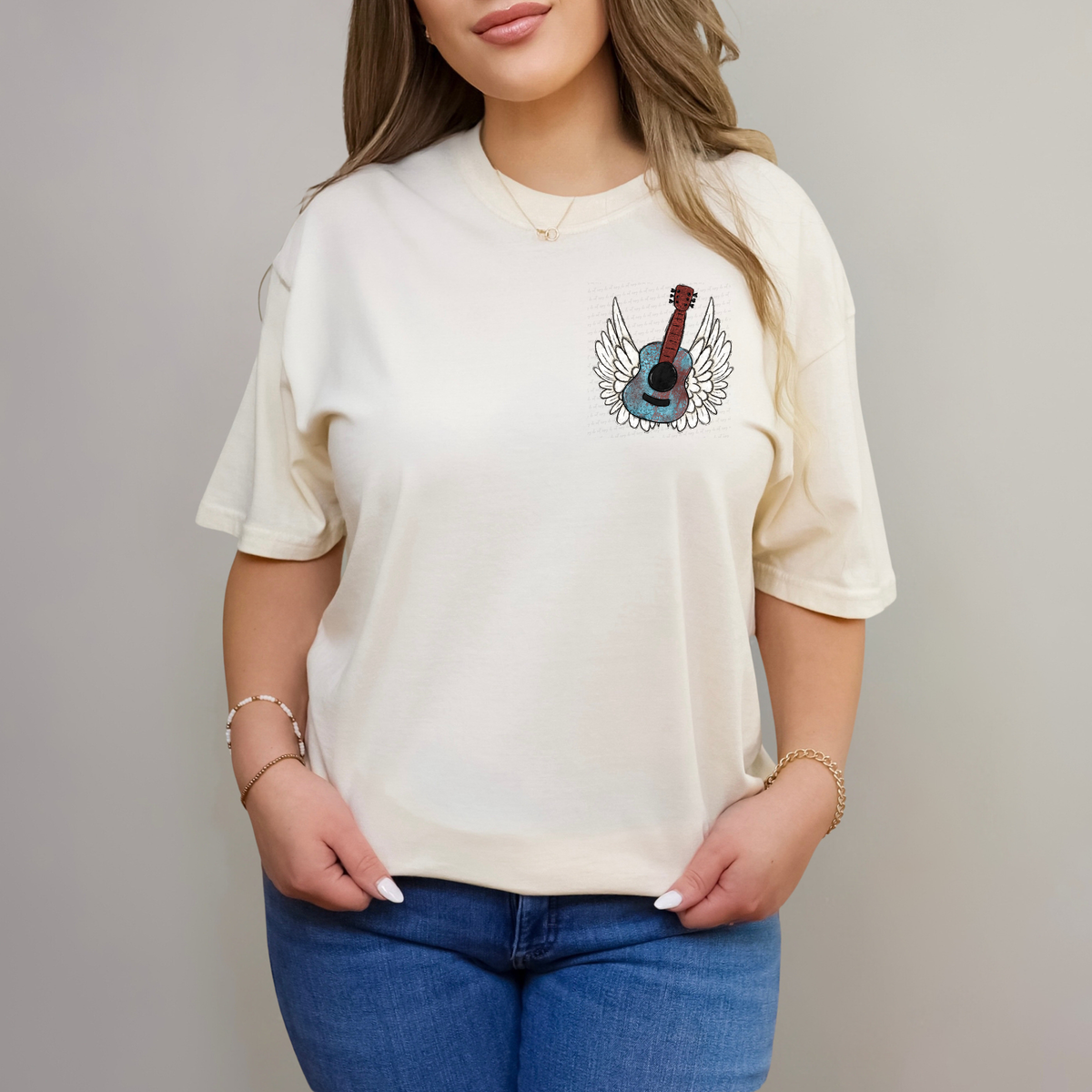 Hell Riasin' Sugar Born and Raised Guitar with Wings Pocket Print 117054 DTF Transfer