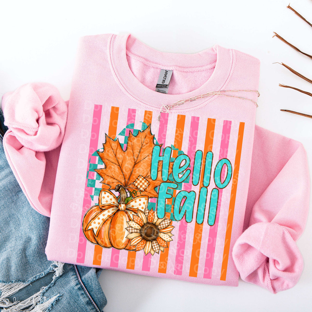 Hello fall stripes TURQUOISE (Irene) DTF Transfer