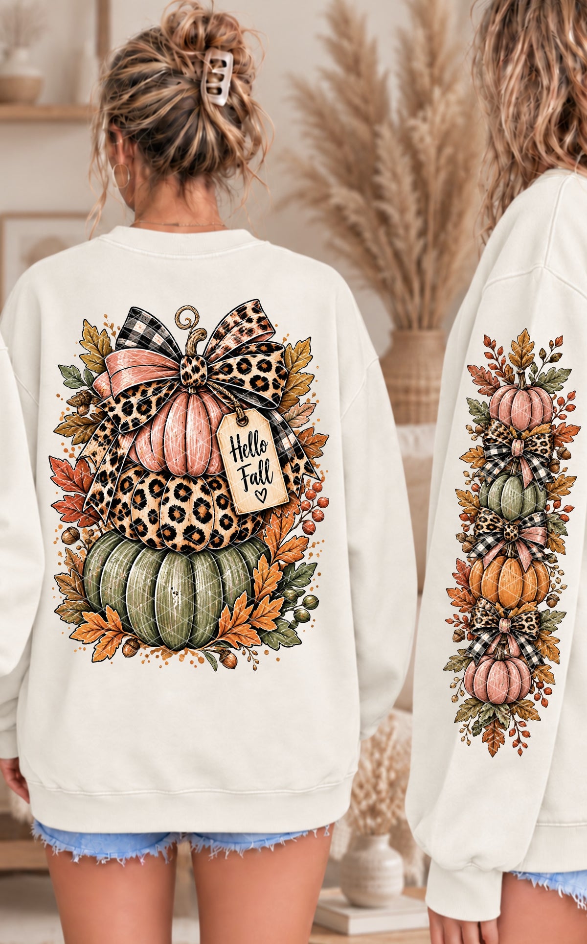 Hello fall stacked pumpkins BACK ONLY (SDD) DTF Transfer