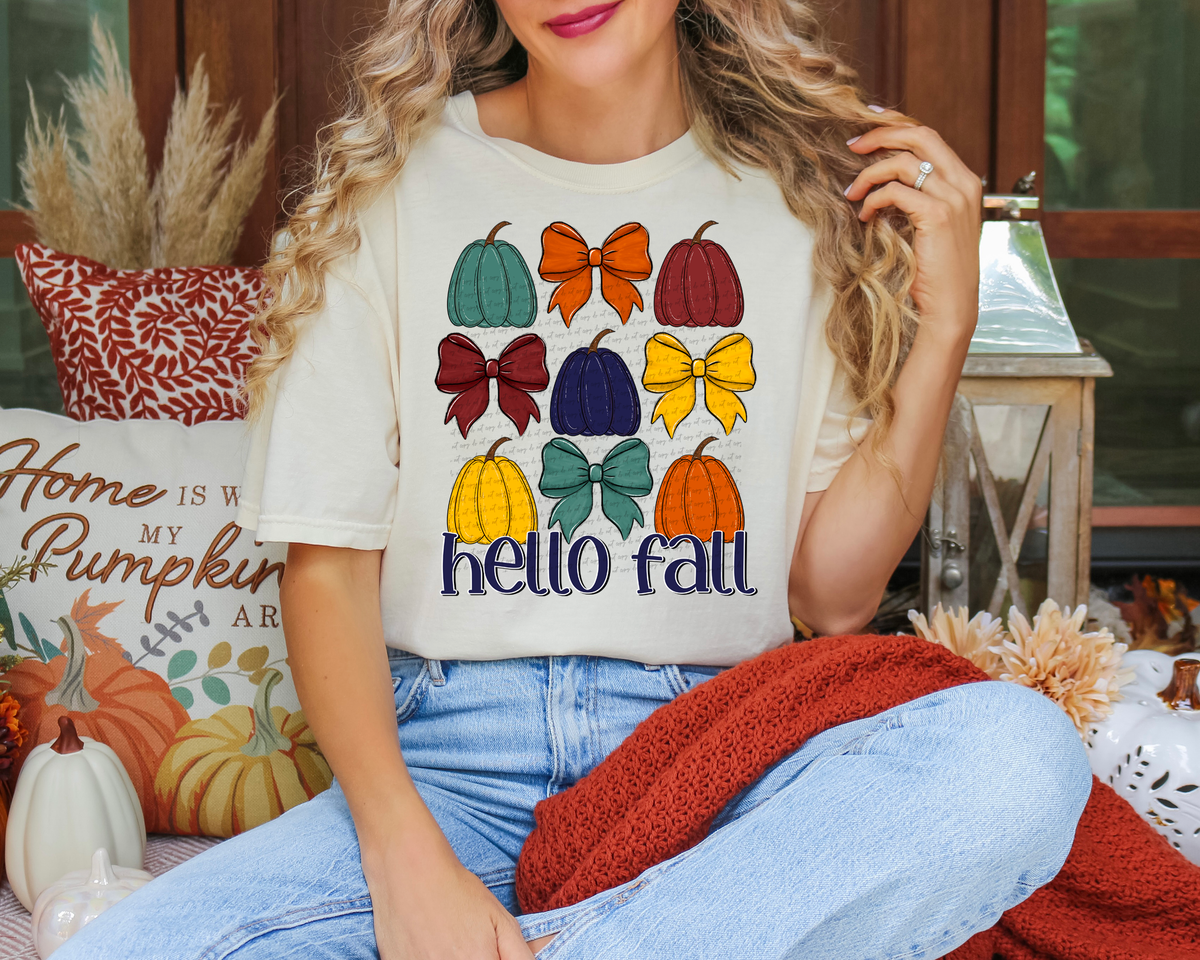 Hello Fall Bows And Pumpkins Grid 51916 DTF transfer