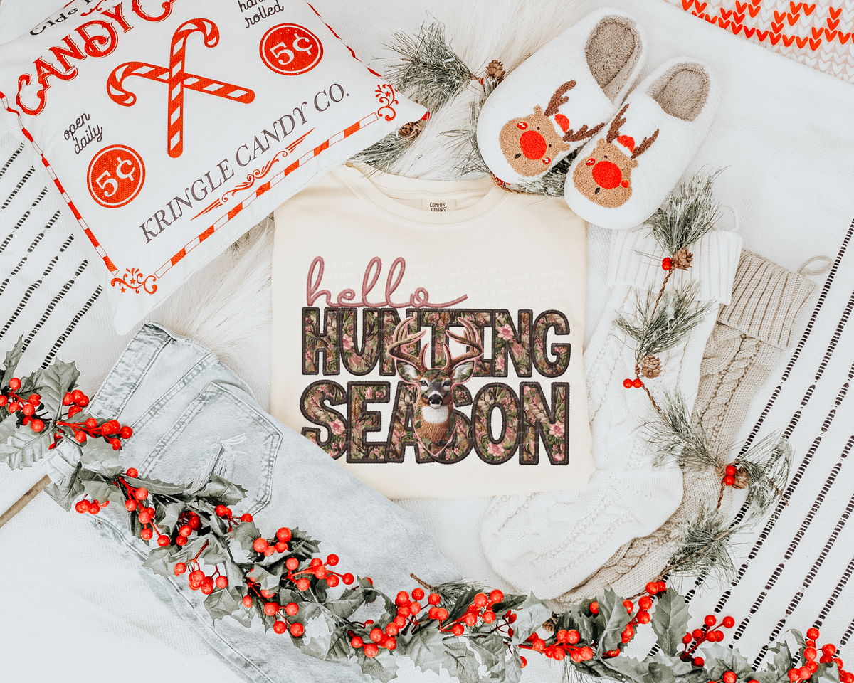 Faux Embroidery Hello Hunting Season Floral 59663 DTF Transfer