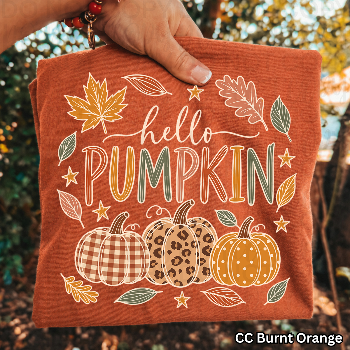 Hello pumpkin trio plaid leopard and polkadot (UAC) DTF transfer