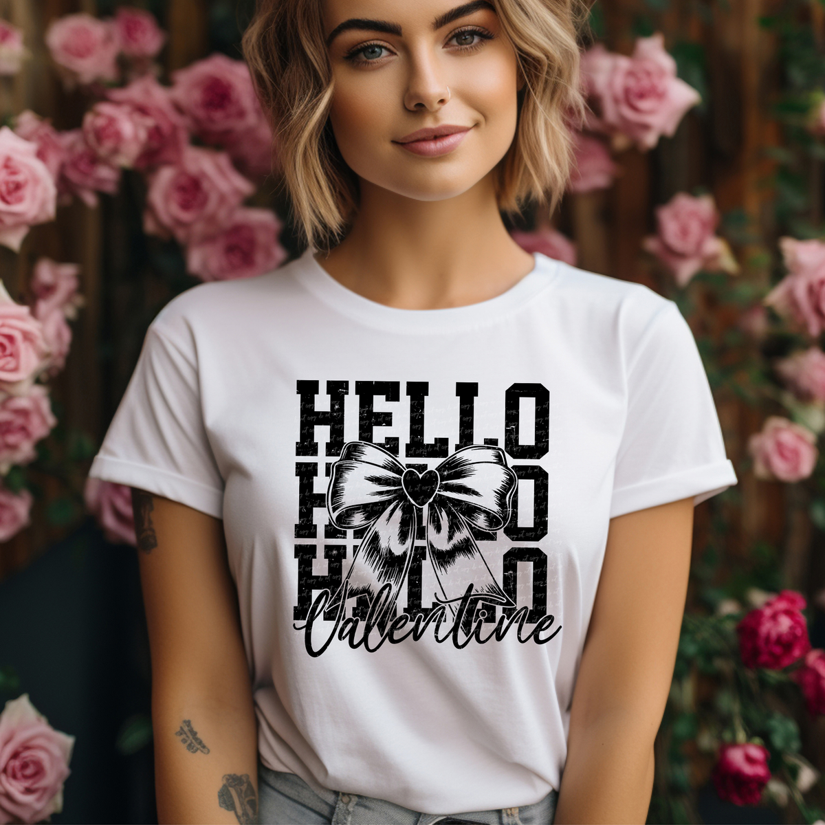 Hello Valentine Ribbon Black 71676 DTF Transfer