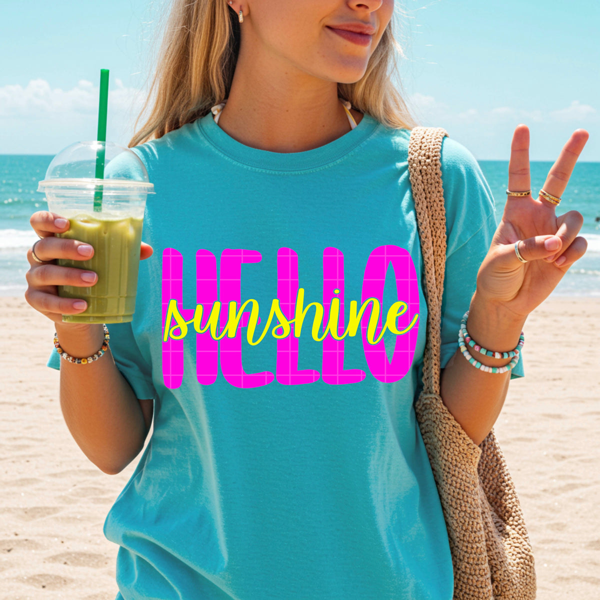 Hello sunshine yellow and pink font (SDD) DTF Transfer