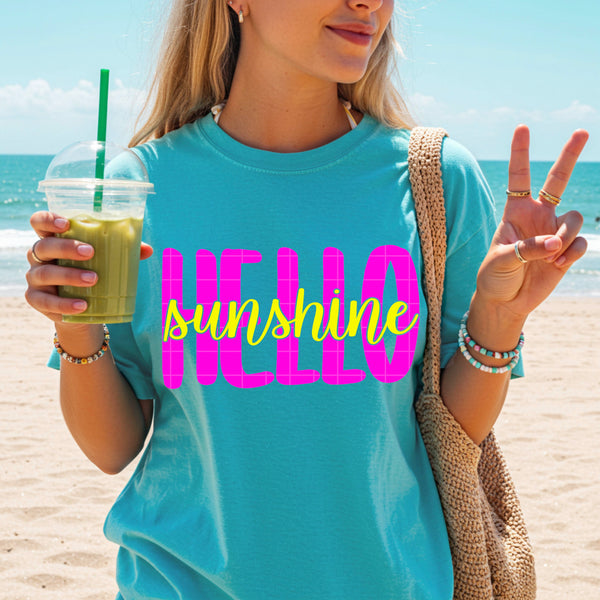 Hello sunshine yellow and pink font (SDD) DTF Transfer