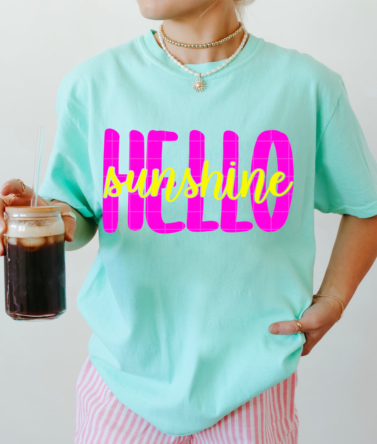 Hello sunshine yellow and pink font (SDD) DTF Transfer