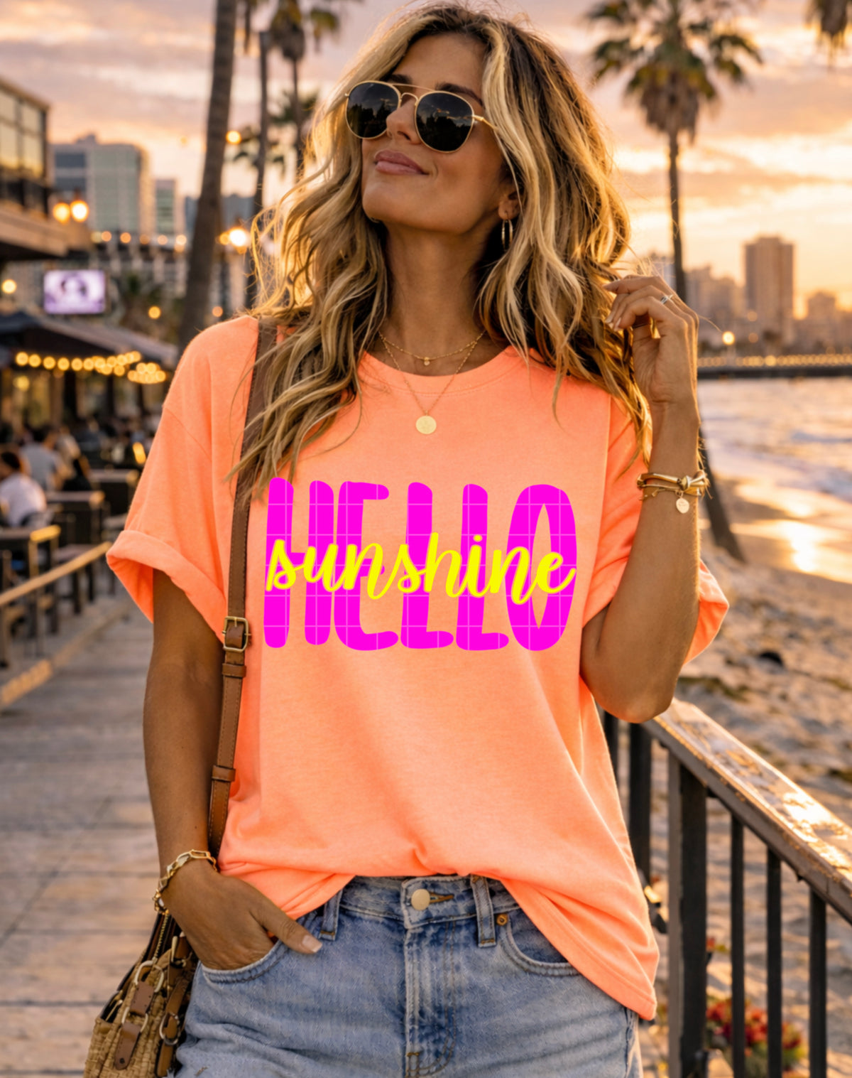 Hello sunshine yellow and pink font (SDD) DTF Transfer