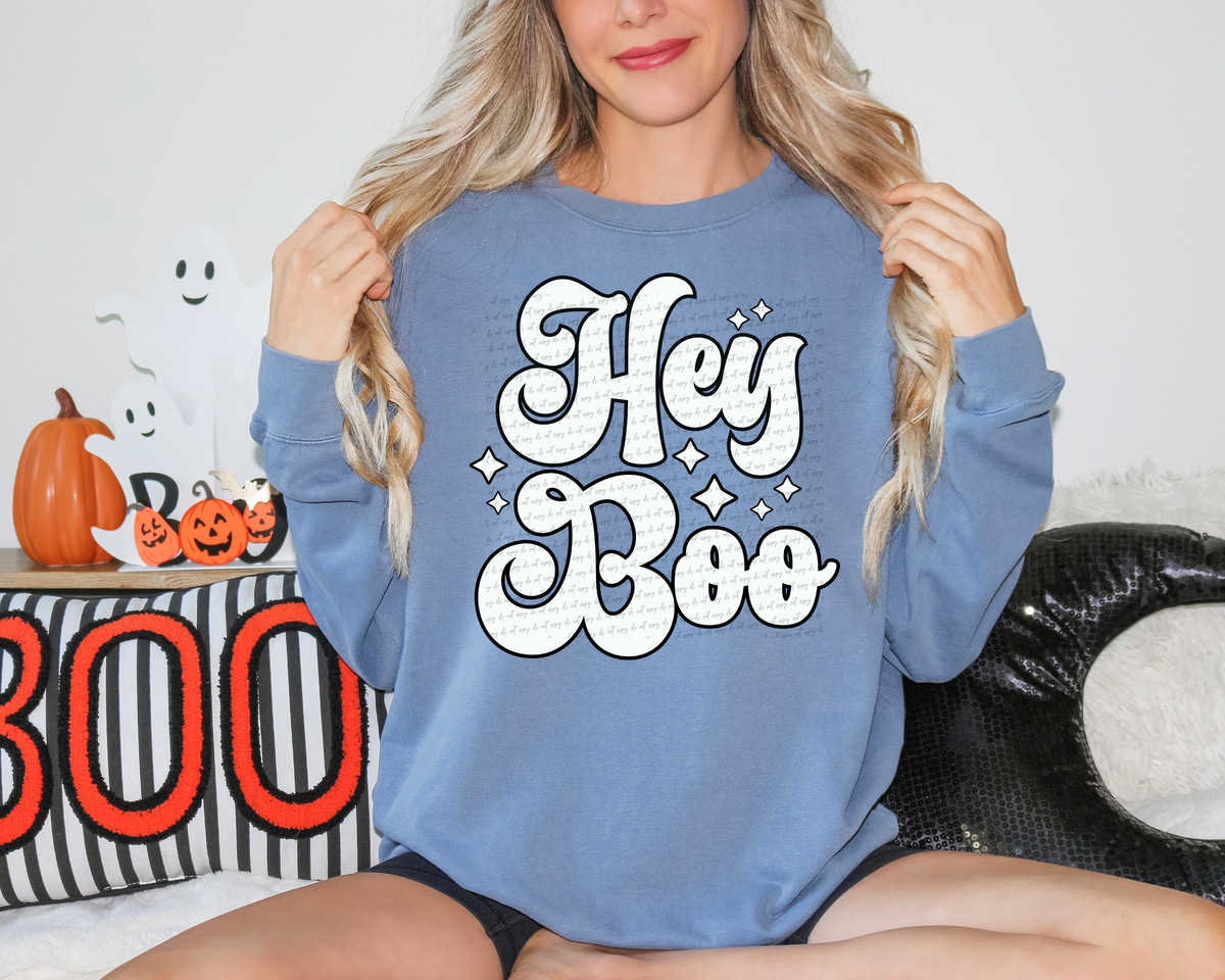 Hey Boo Typography White Black Outline 59890 DTF Transfer