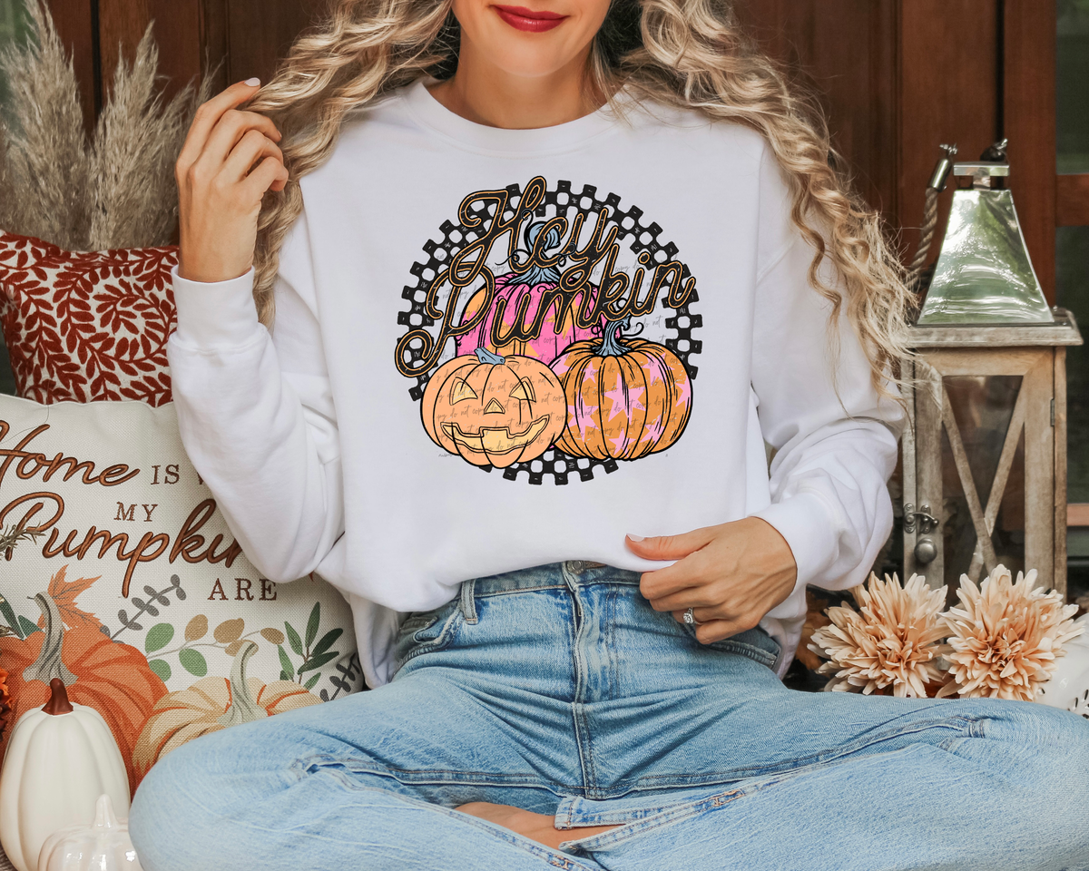Hey Pumpkin Round Checkered Pink 46810 DTF transfer