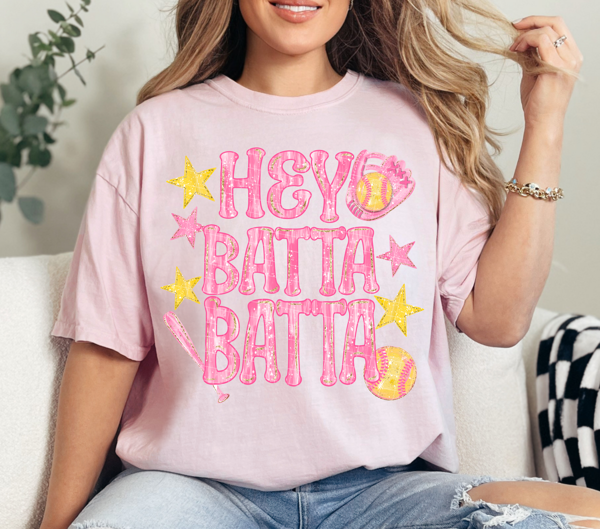 Hey batta batta faux glitter (Linda) DTF Transfer