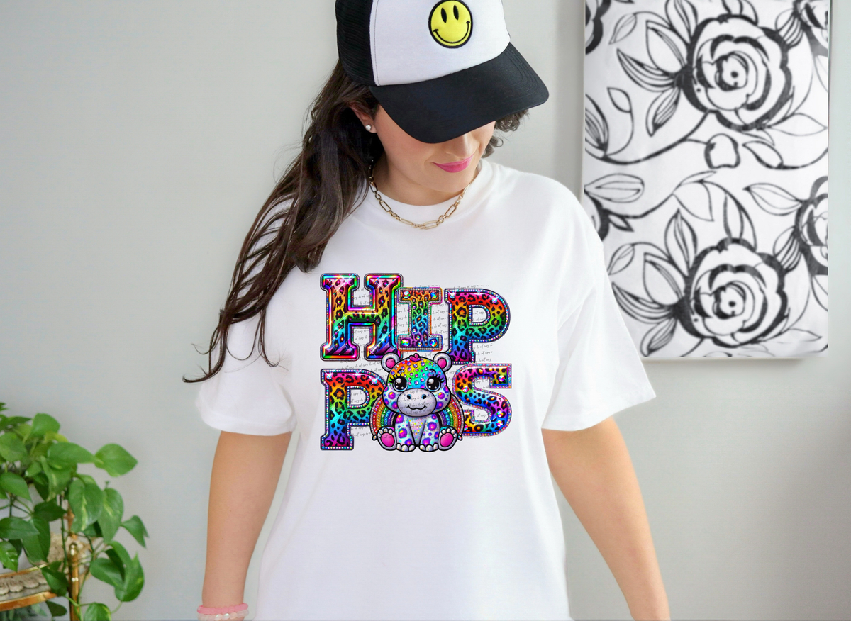 Hippos Mascots Rhinestone Leopard Rainbow 42882 DTF transfer
