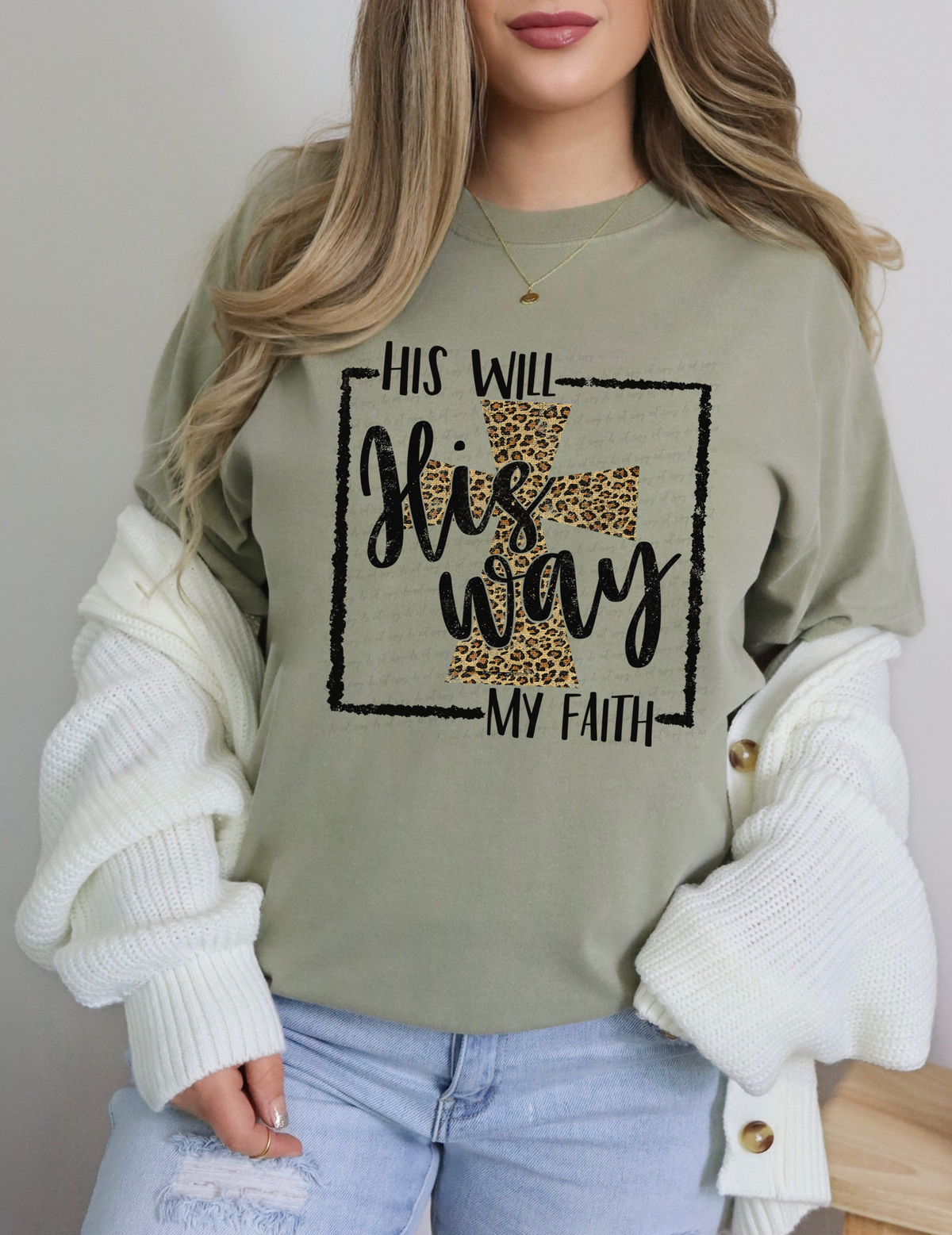 His Will His Way My Faith Leopard Cross 115054 DTF Transfer