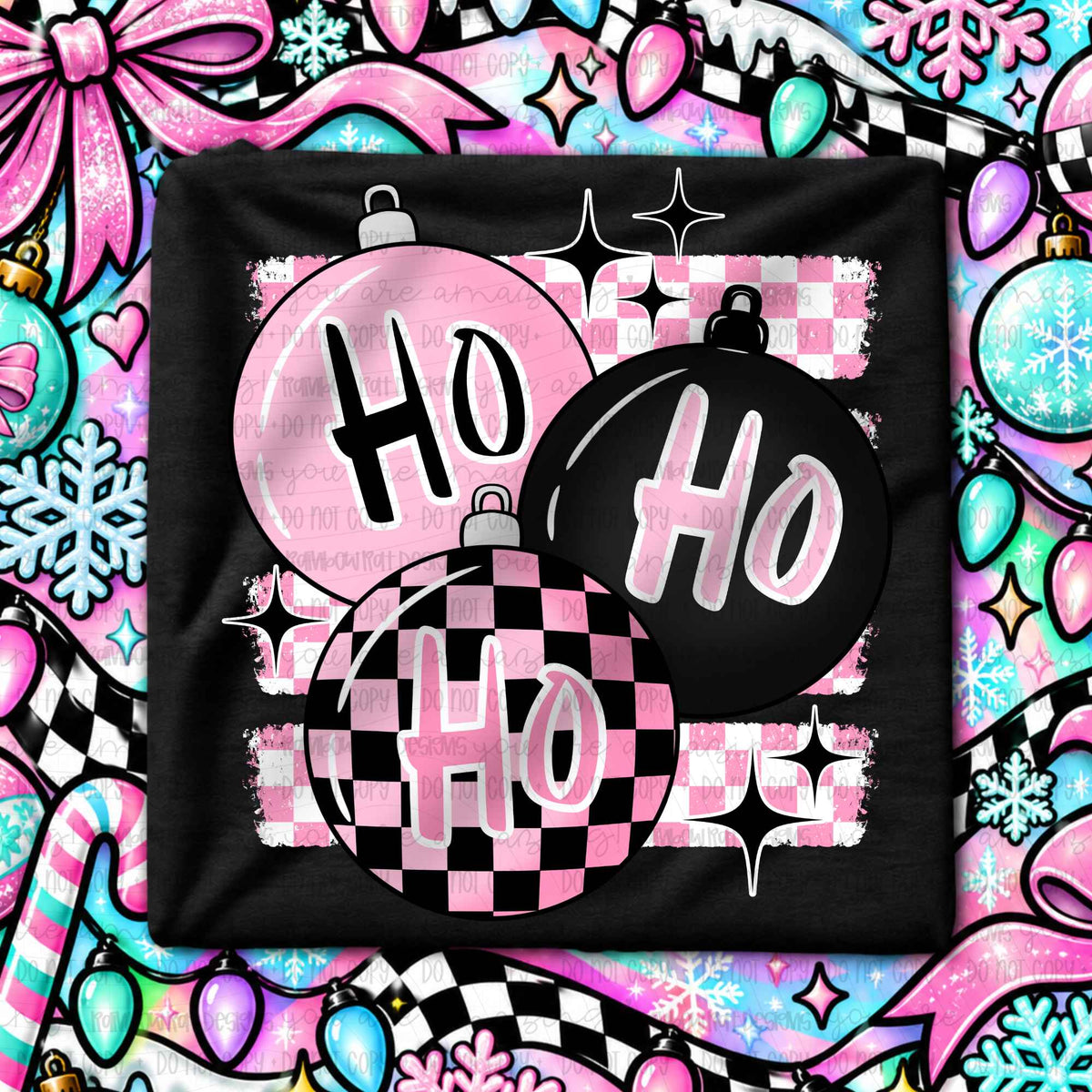 HOHOHO ornaments- Pink and black (RRD) DTF Transfer