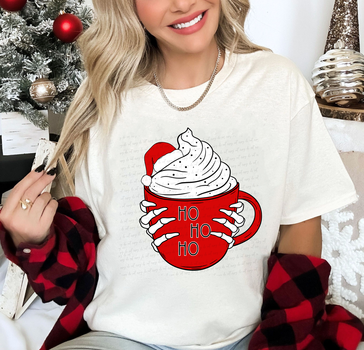 Ho Ho Ho Red Cup Santa Hat Skellie Hand 115715 DTF Transfer