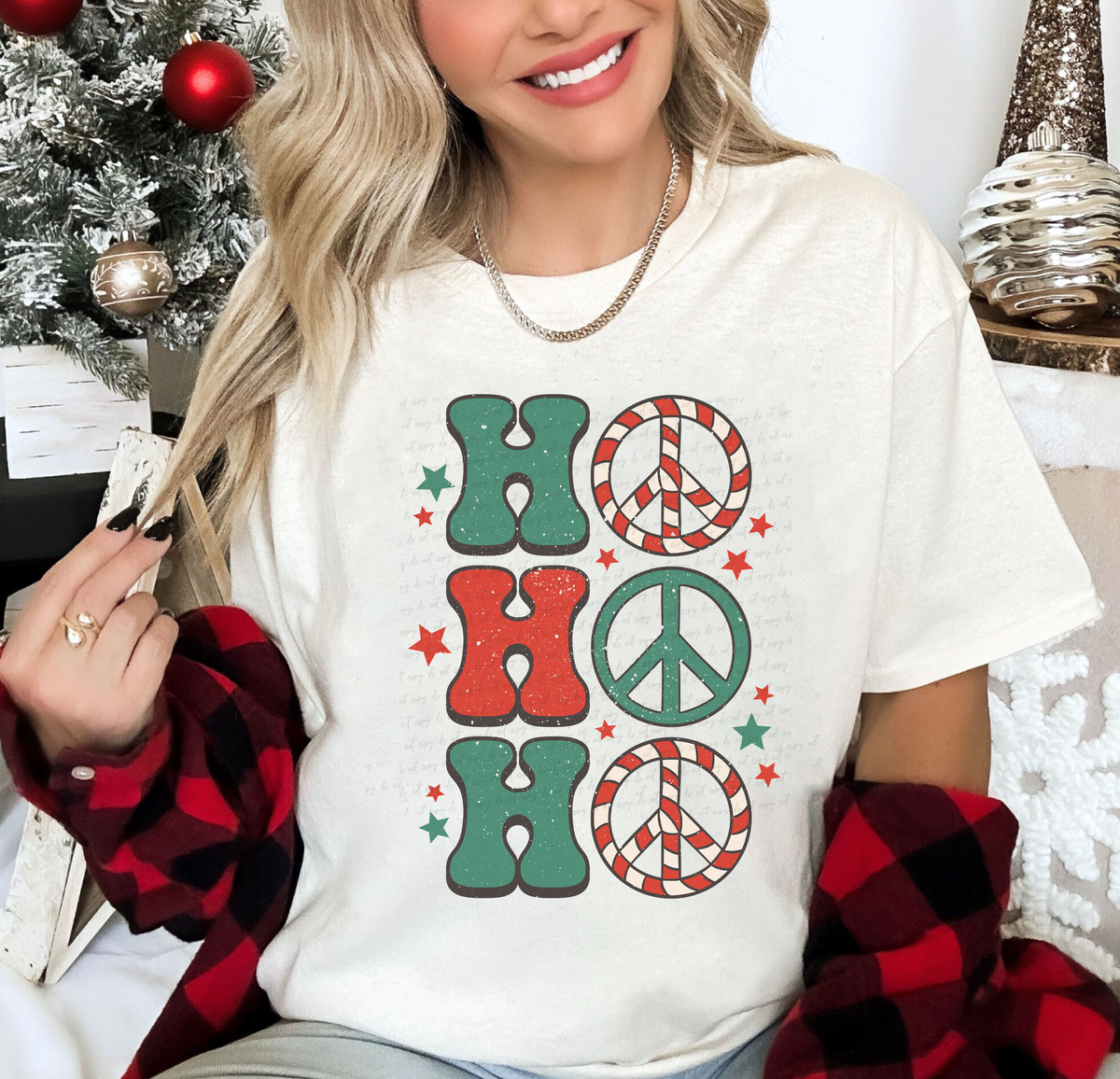 Ho Ho Ho Retro Peace Sign Stars 114885 DTF transfer