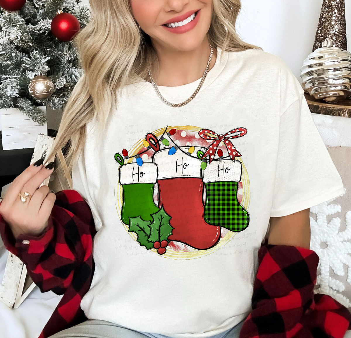 Ho Ho Ho Stockings Christmas Lights 114886 DTF transfer