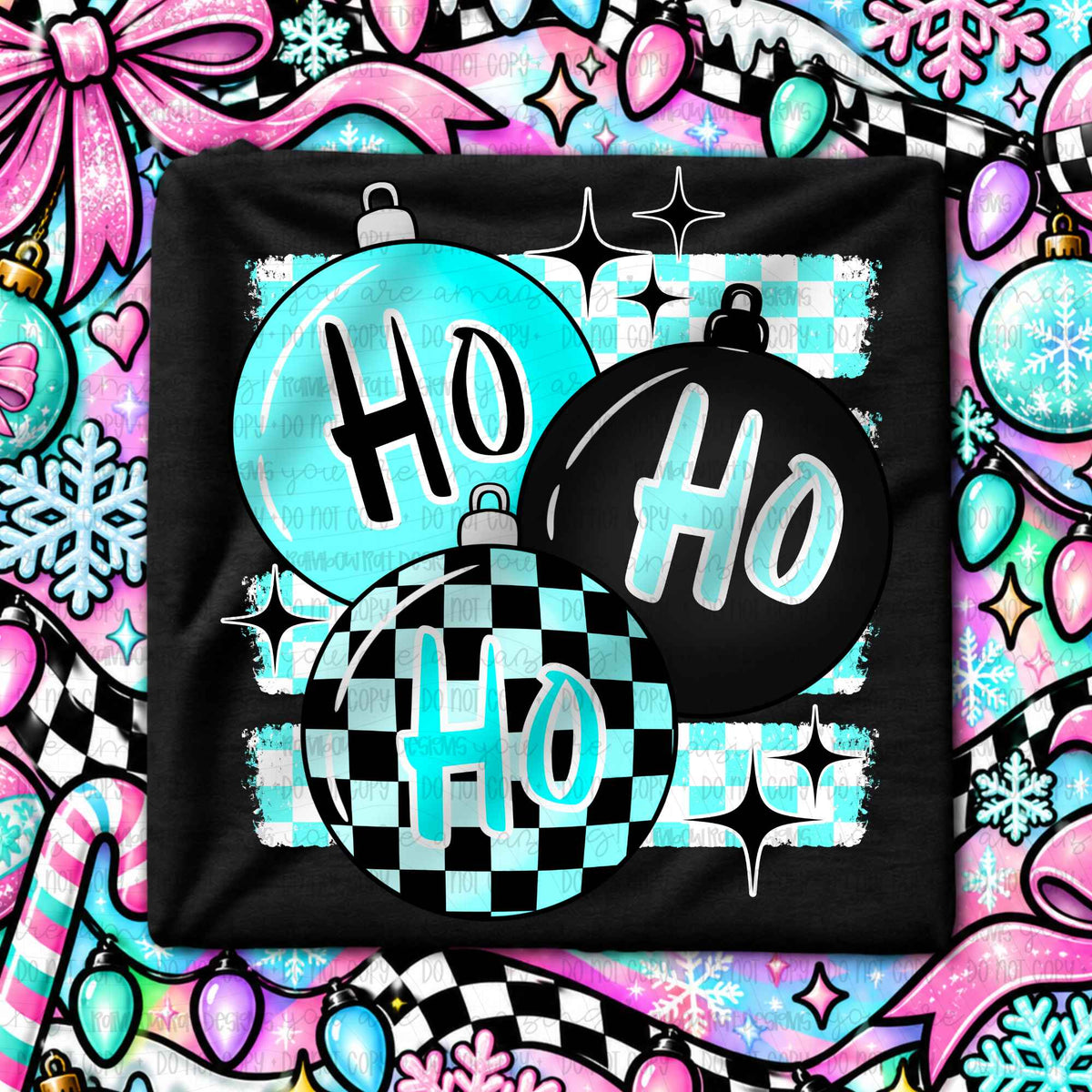 HOHOHO ornaments- Teal and black (RRD) DTF Transfer
