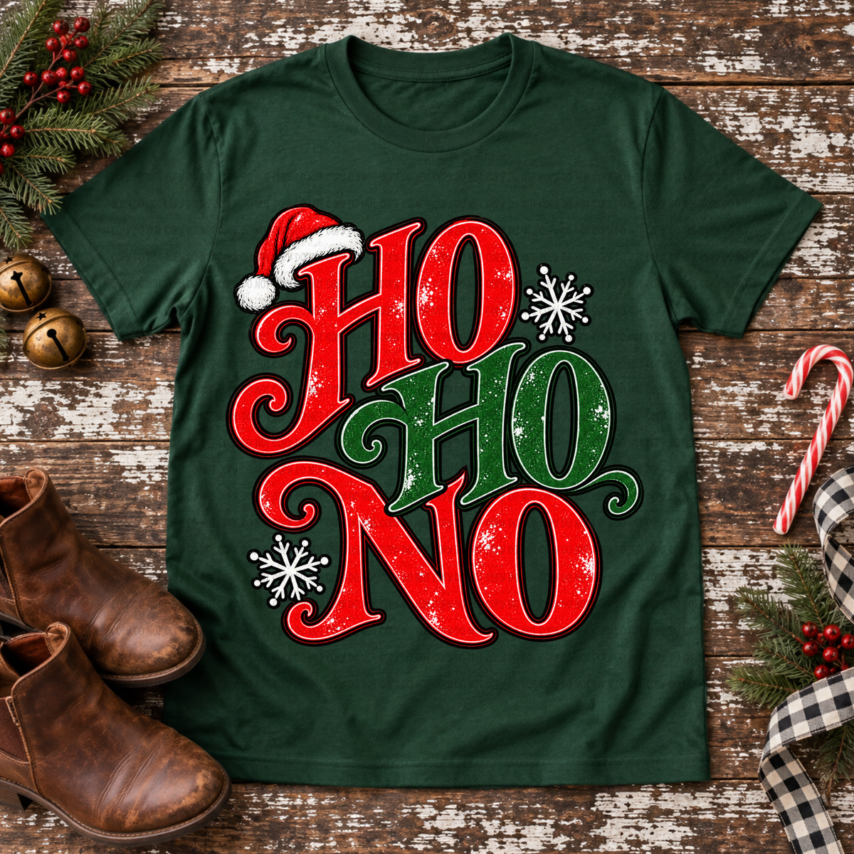 Ho ho no stacked with Santa hat and snowflakes (Revel) DTF