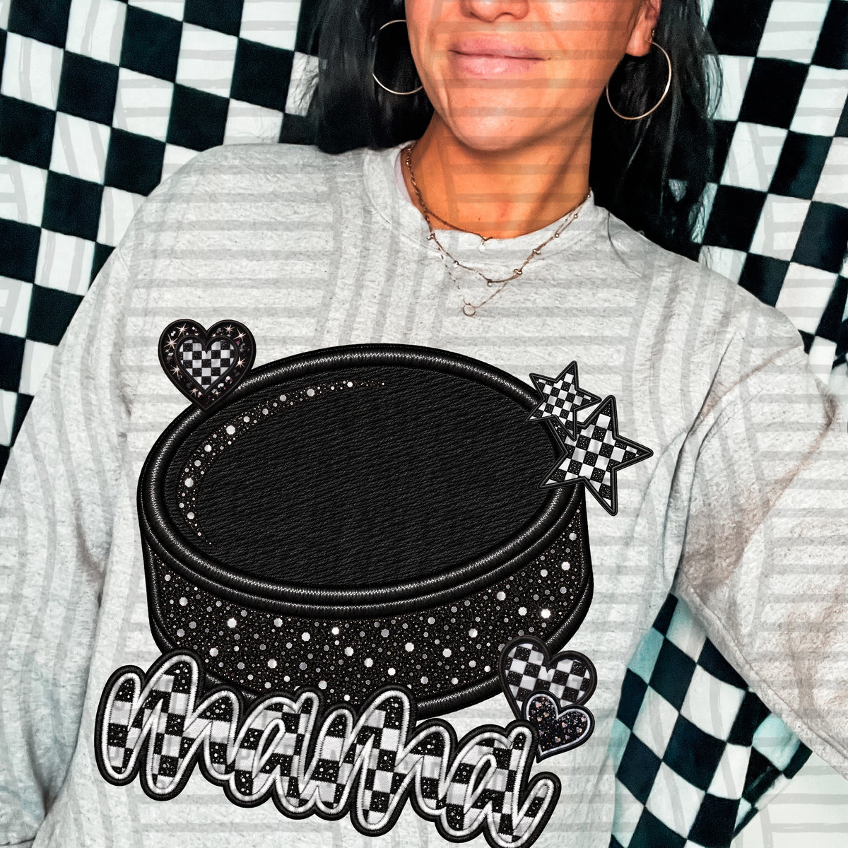 Mama with checkered Hockey (caplinger) DTF Transfer