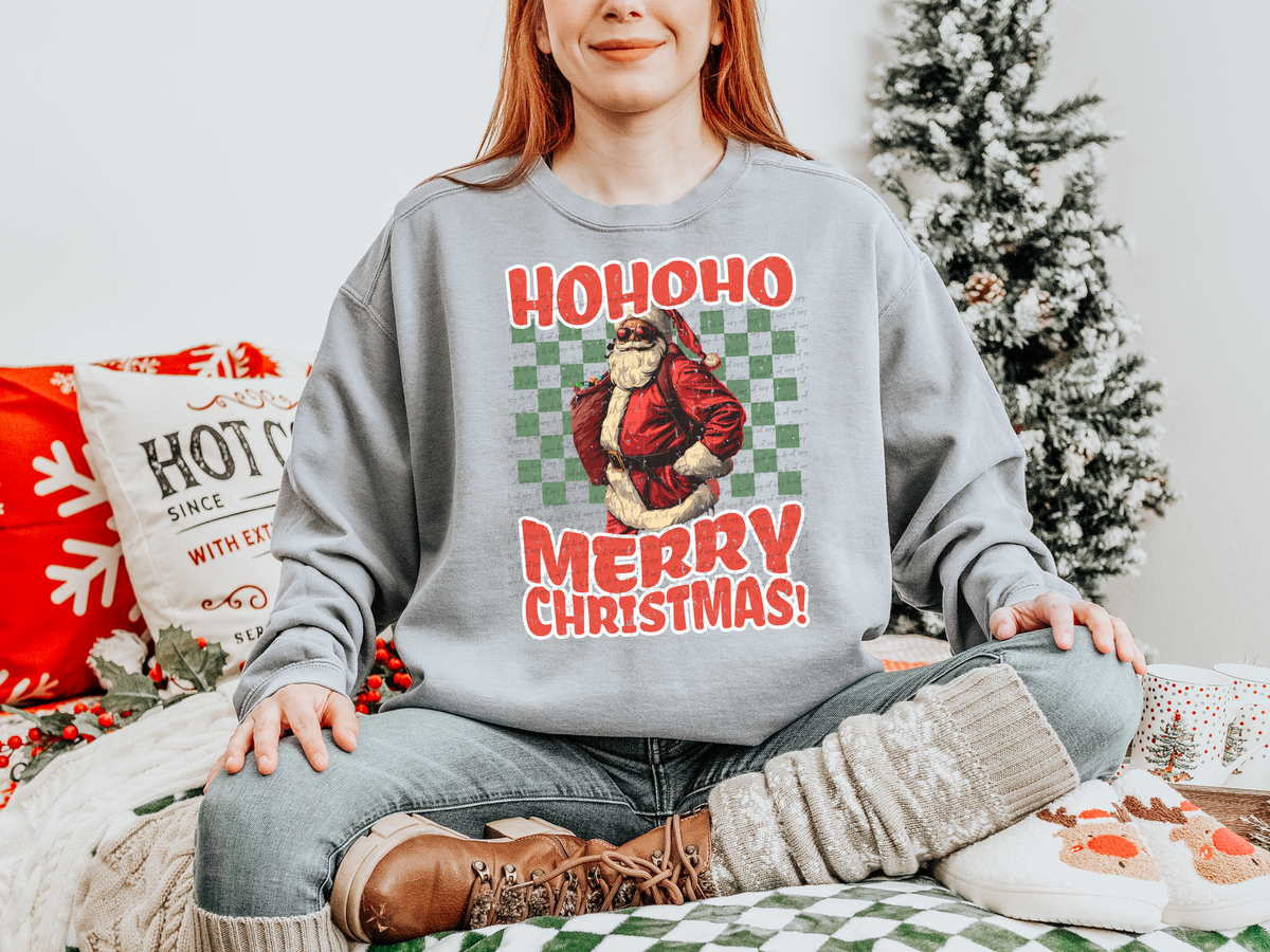 Hohoho Merry Christmas Santa Green Checkered Background 59285 DTF transfer