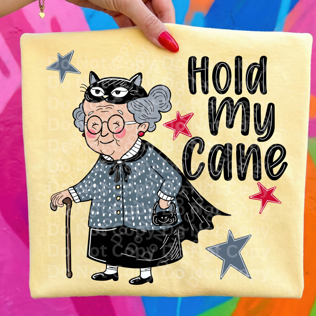 Hold my cane grey and red stars (Irene) DTF Transfer