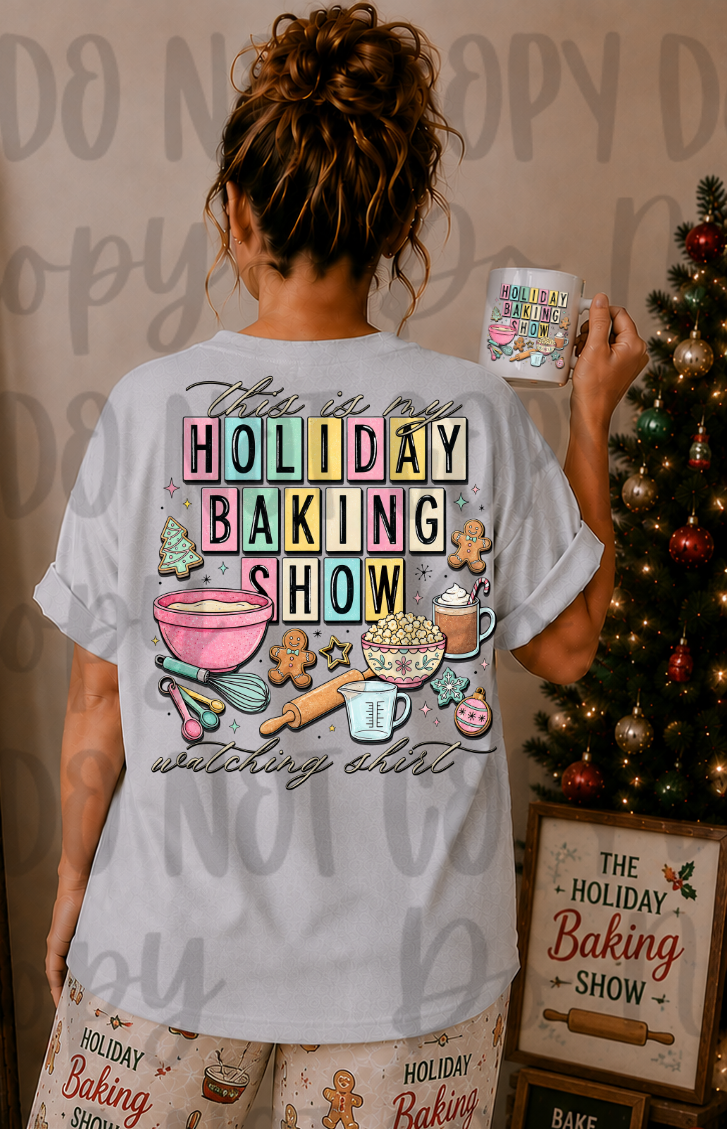 Holiday baking show watching shirt (BACK ONLY) (Starlight) DTF