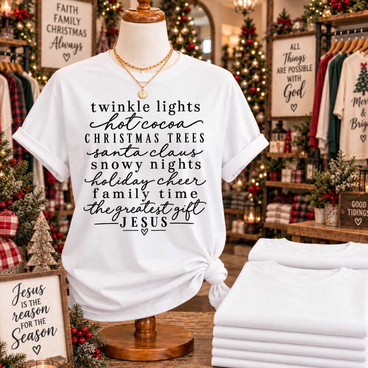 Twinkle lights hot cocoa Christmas trees BLACK (SDD) DTF Transfer