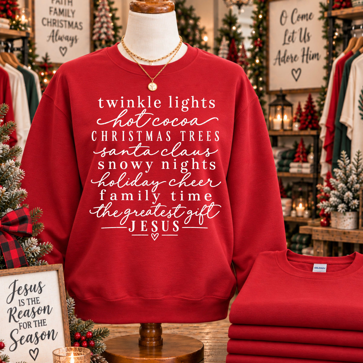Twinkle lights hot cocoa Christmas trees WHITE (SDD) DTF Transfer