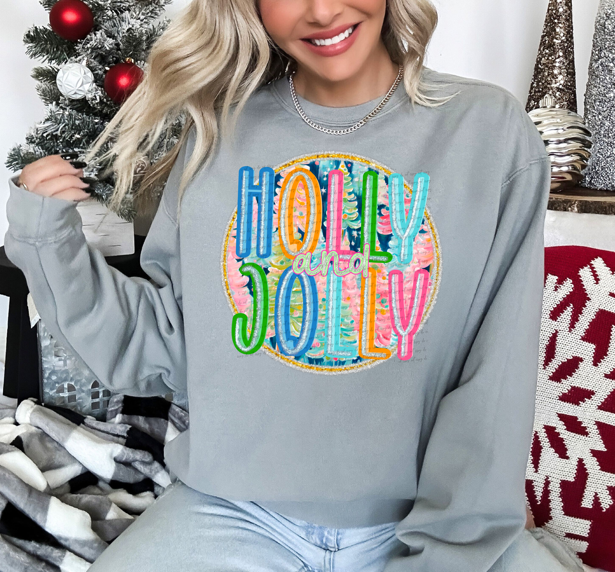Holly and Jolly Round Christmas Tree Background 69802 DTF transfer