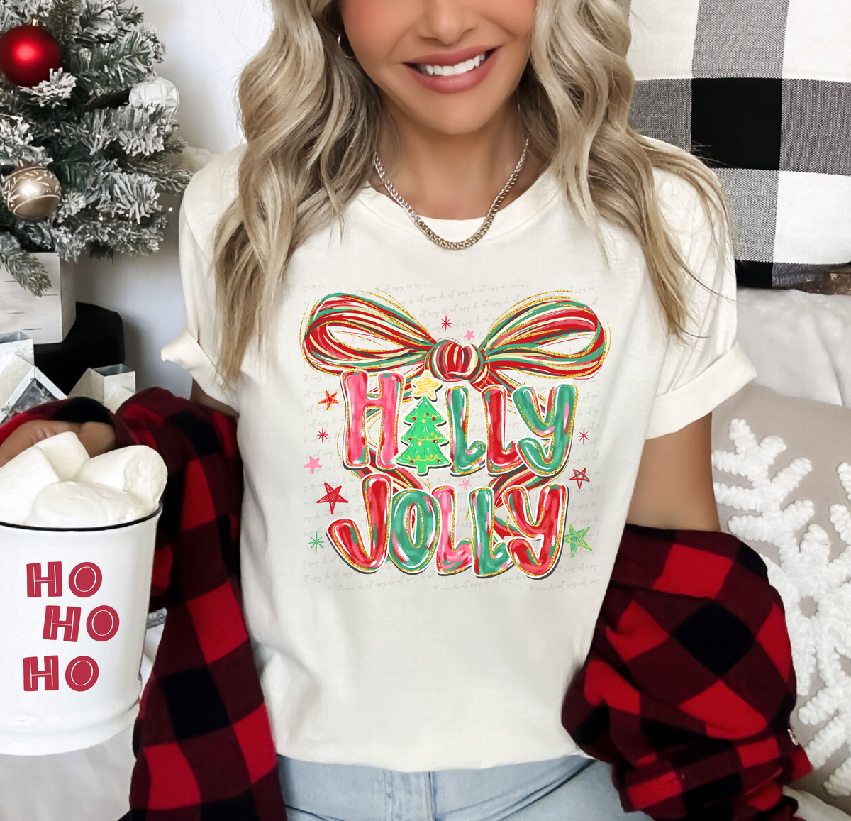 Holly Jolly Bow and Stars Colorful Font 117562 DTF transfer