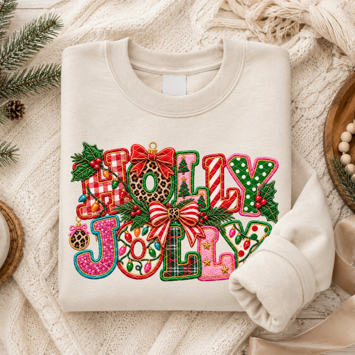 Holly Jolly Christmas embroidery (SDD) DTF Transfer