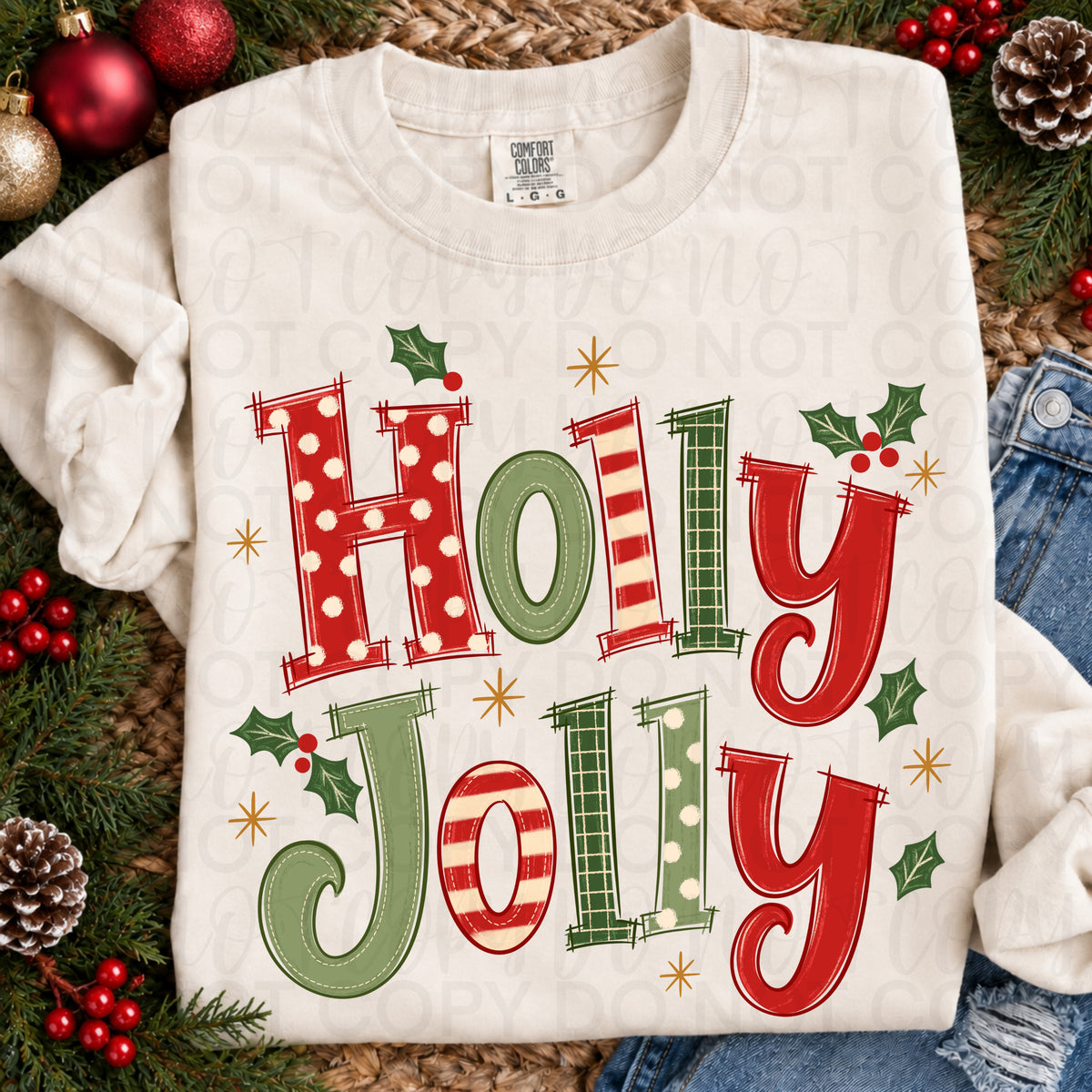 Holly Jolly holly berries and stars (UAC) DTF Transfer