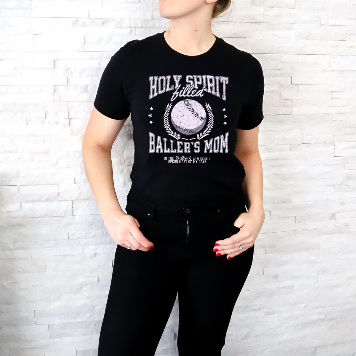 Holy Spirit Filled Baller's Mom WHITE 117860 DTF transfer