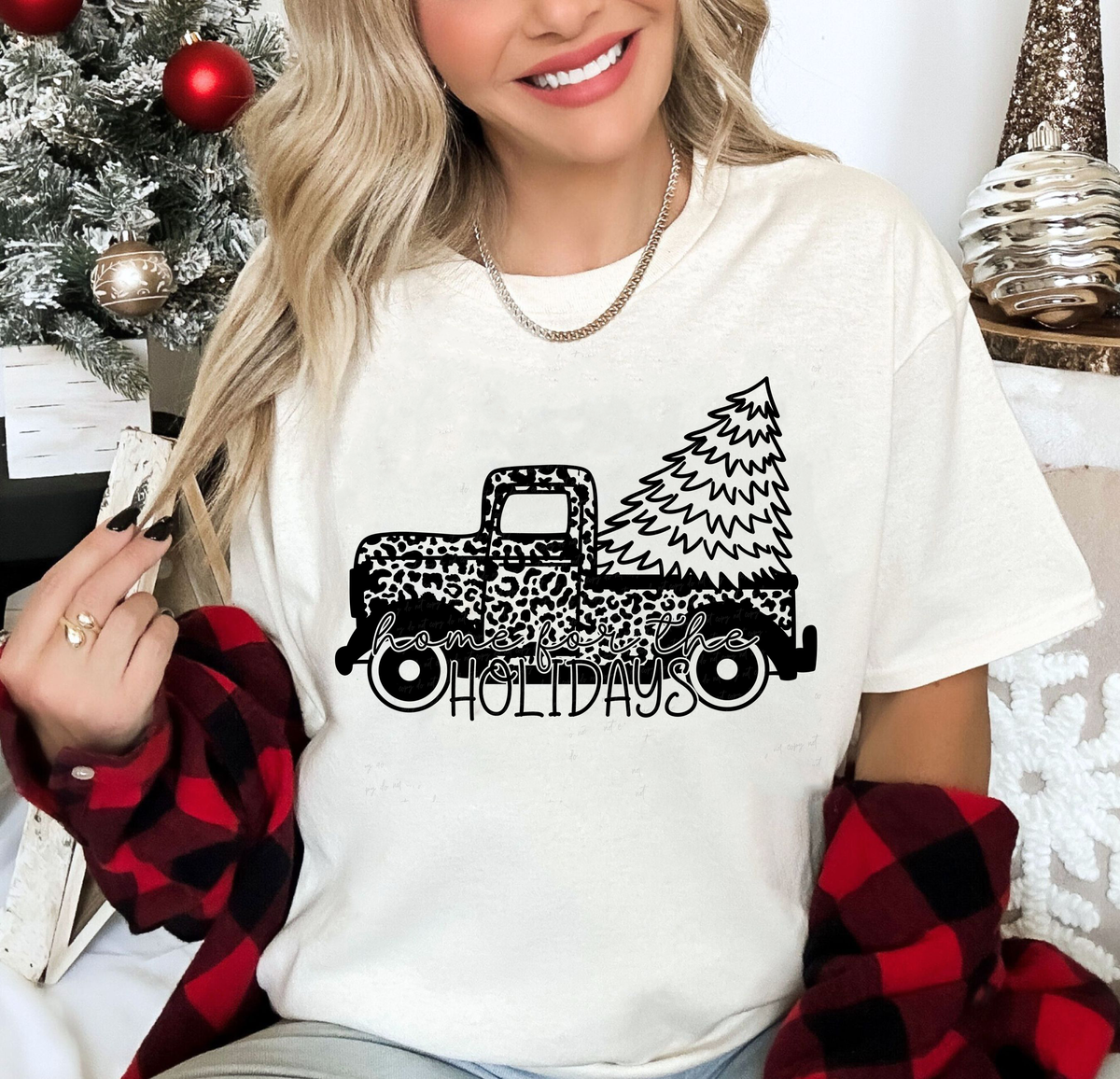 Home For The Holidays Truck with Tree BLACK 116310 DTF Transfer