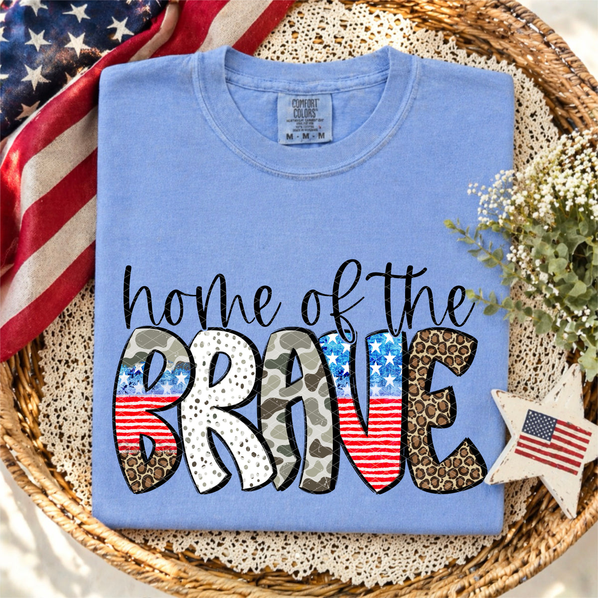 Home of the brave camo and leopard BLACK words (SDD) DTF Transfer