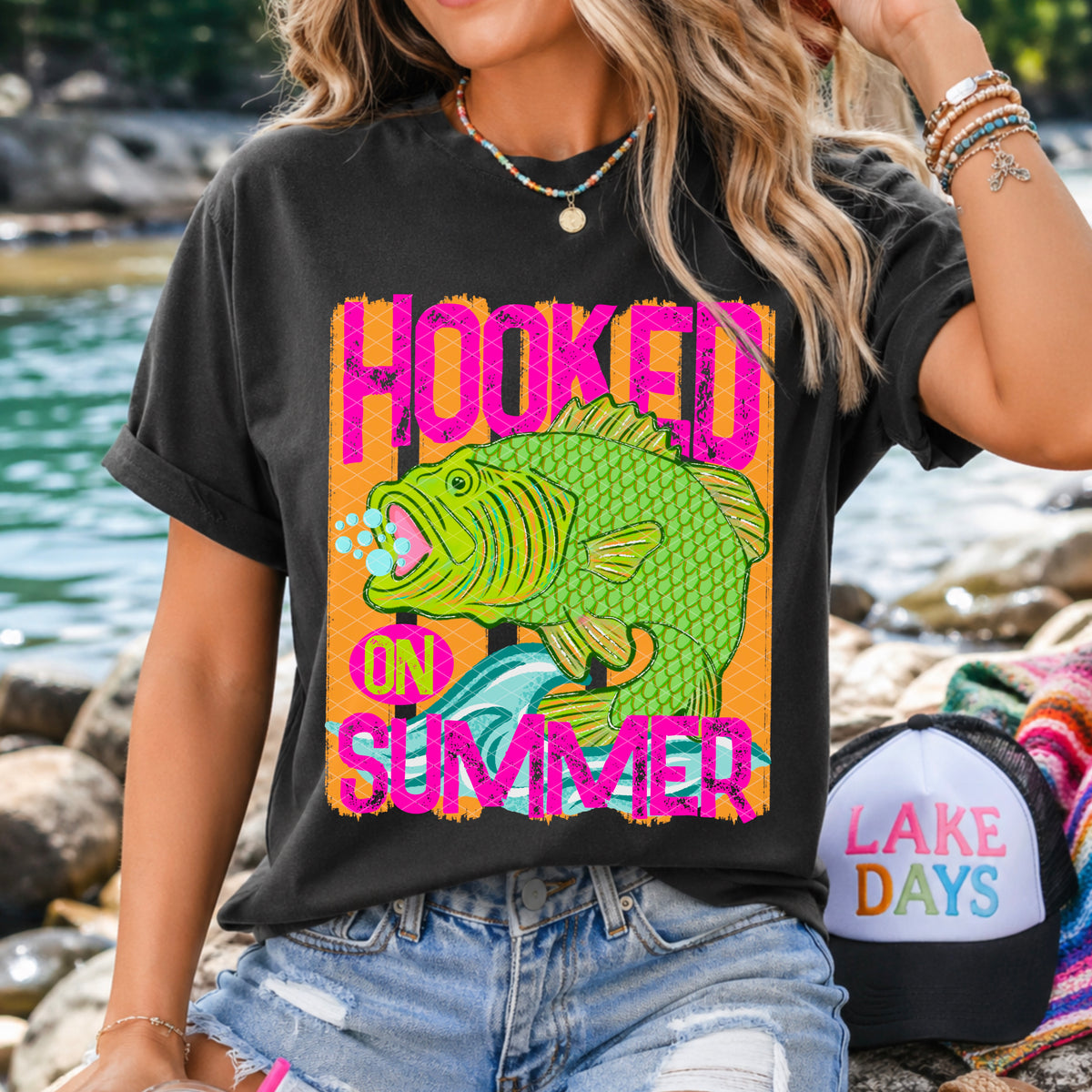 Hooked on summer ORANGE stripes (SDD) DTF Transfer