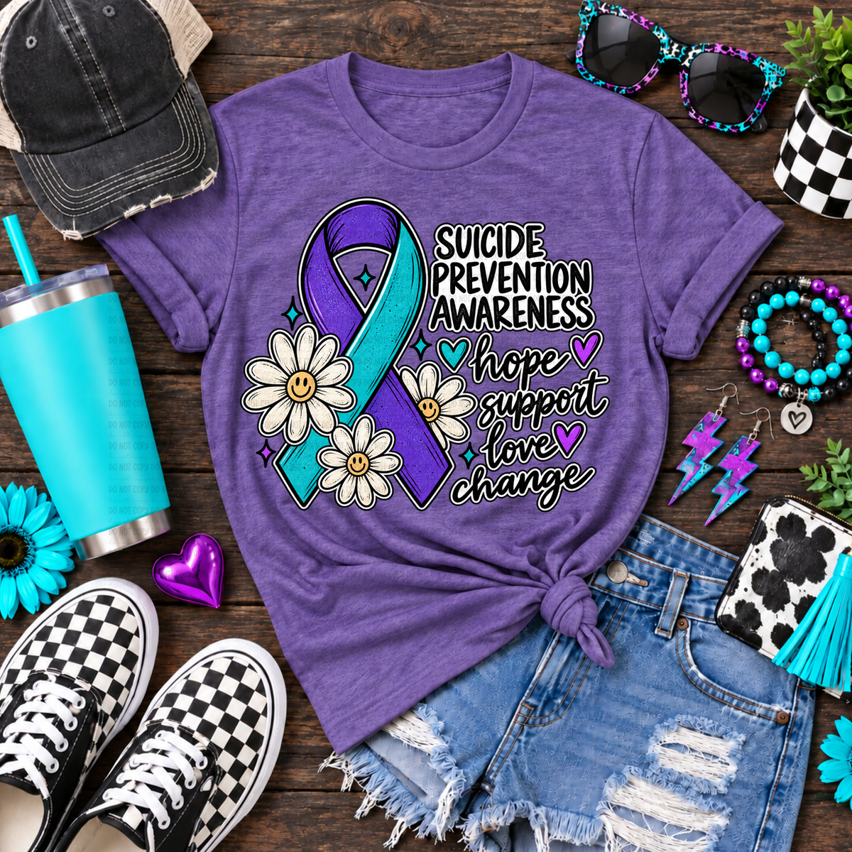 Hope support love change purple and teal ribbon (Revel) DTF Transfer