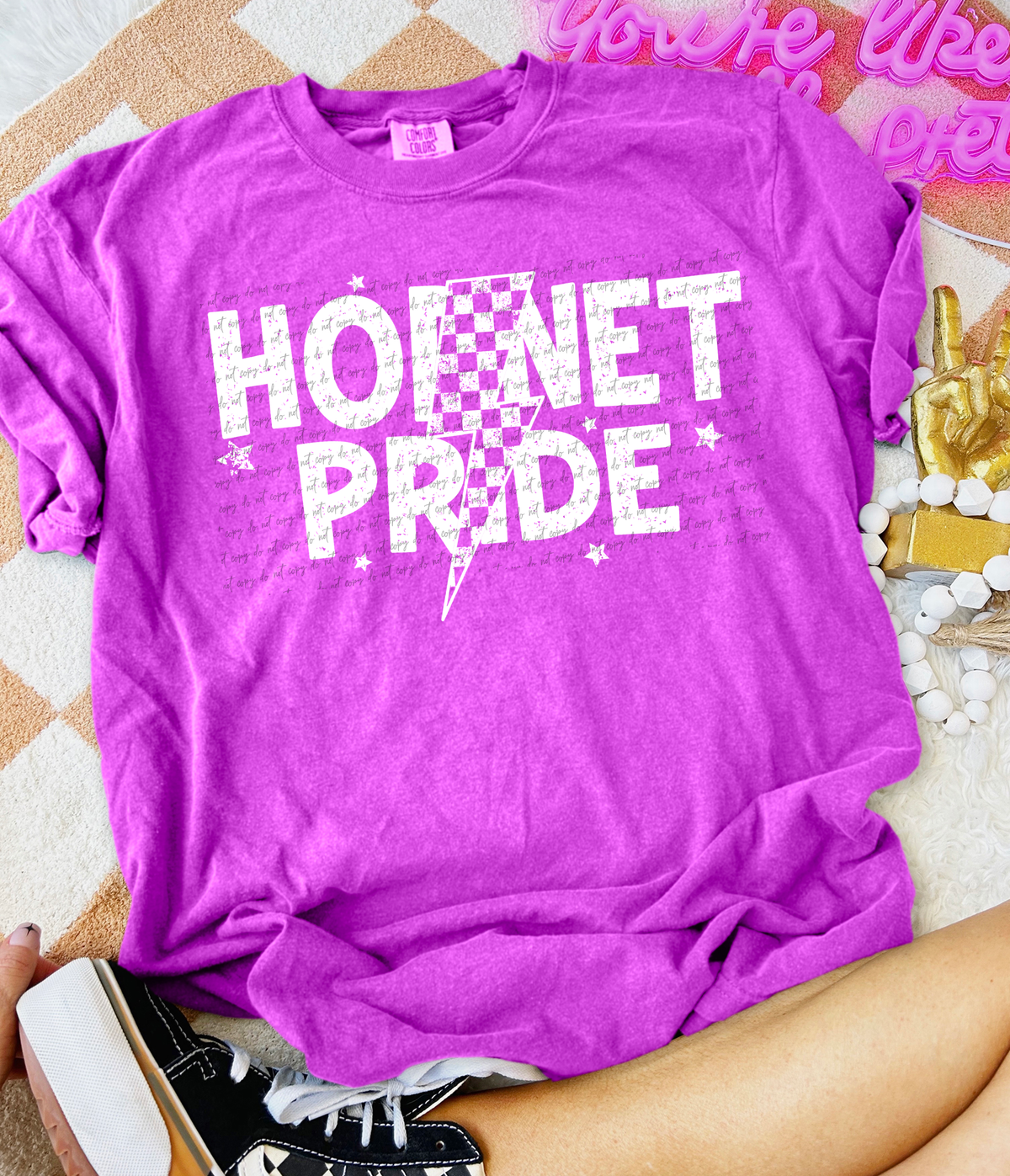 Hornet Pride Checkered Lightning Bolt White 89046 DTF Transfer