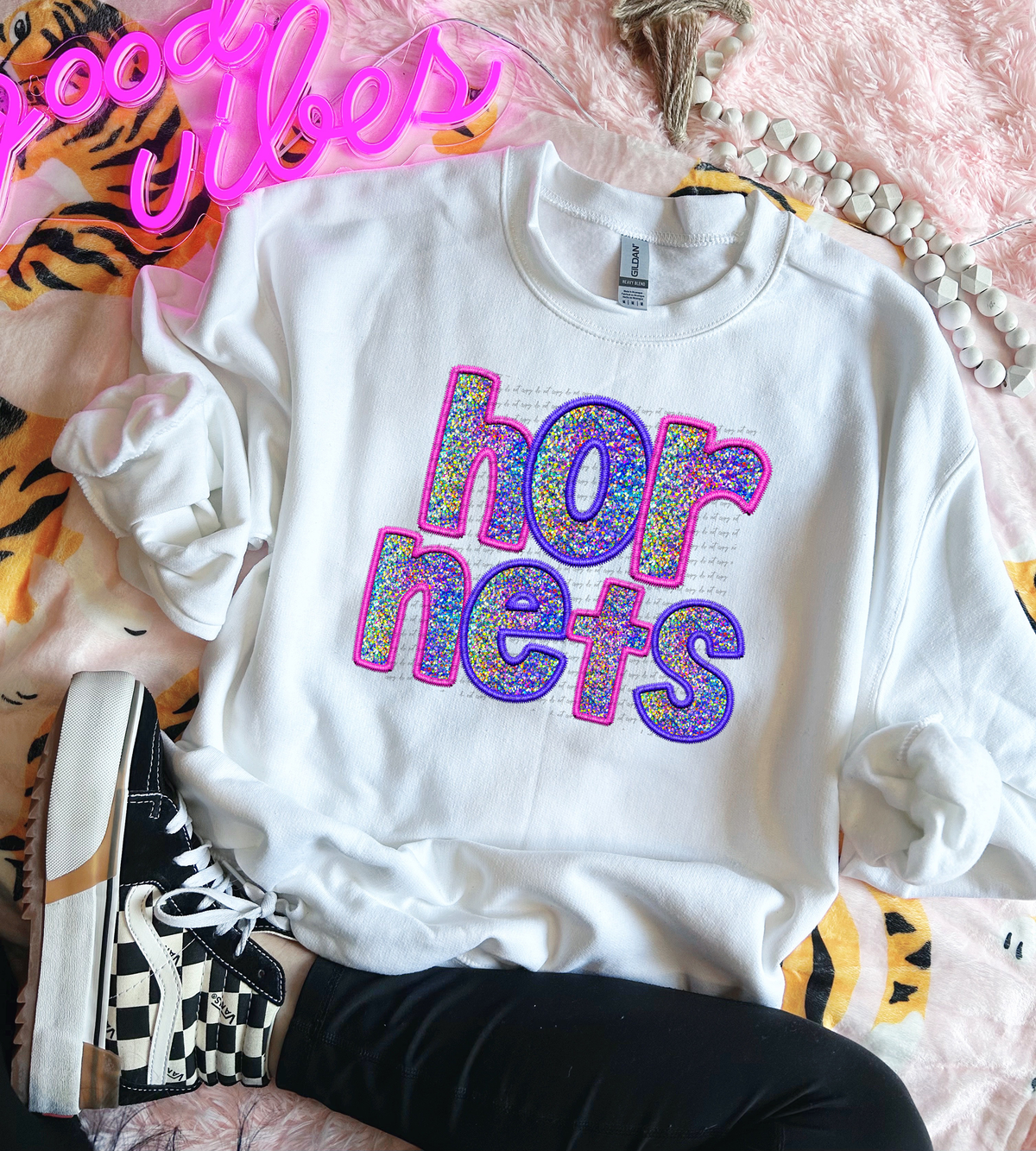 Hornets Faux Embroidery Pink Blue 76059 DTF Transfer