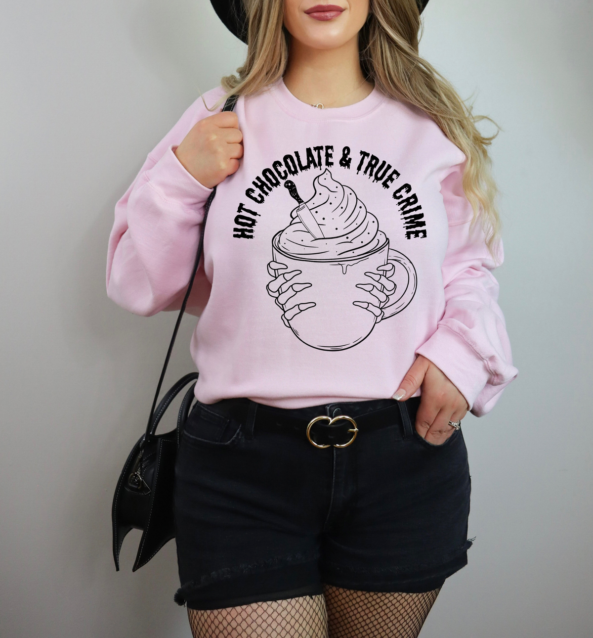 Hot Chocolate and True Crime Mug Skellie Hand Black Font 114829 DTF transfer