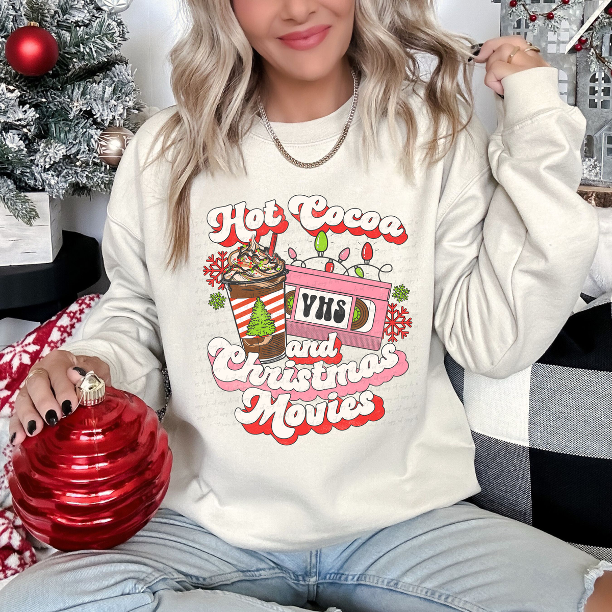 Hot Cocoa and Christmas Movies Cup and VHS 115835 DTF Transfer
