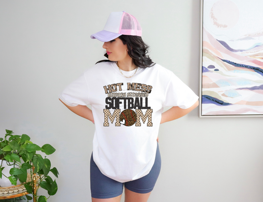 Hot Mess Always Stressed Softball Mom Leopard 46823 DTF transfer